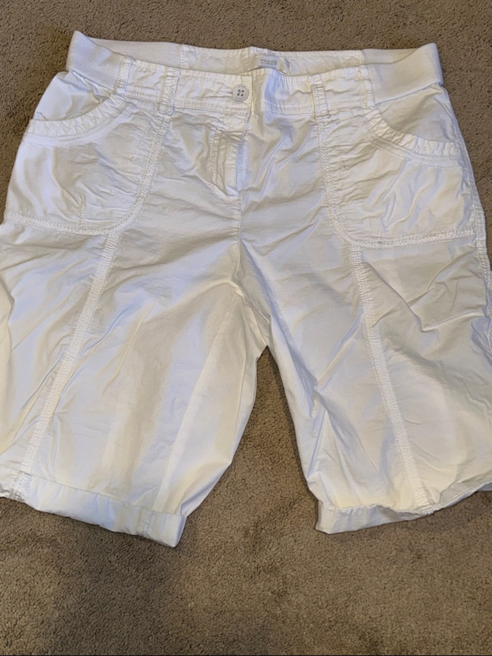 Chico's White Cargo Bermuda Shorts with Side Pockets